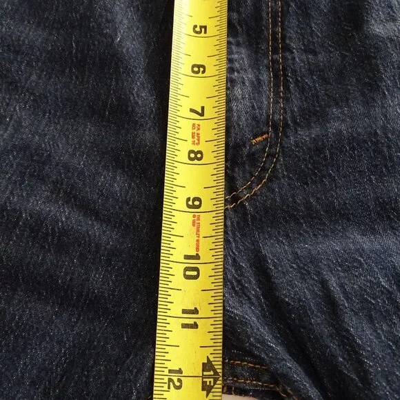 Levis 505 Straight Denim Jeans Men Size 34 x 34 Blue Dark Wash Distressed FLAW - Picture 11 of 14